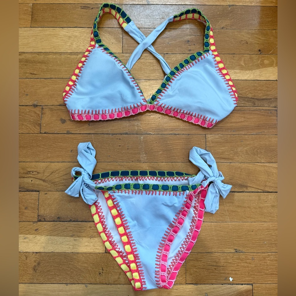 Platinum Swimwear Colorful Crochet Trim Bikini Set